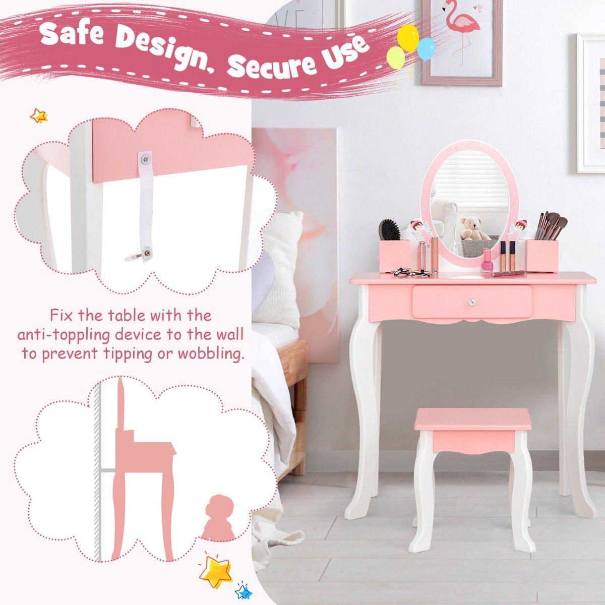 Charming Pink Vanity for Kids' Room Decor