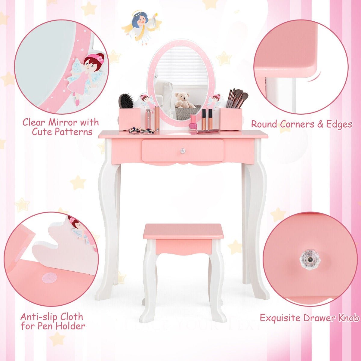 Kids' Dressing Table with Stool for Stylish Playtime