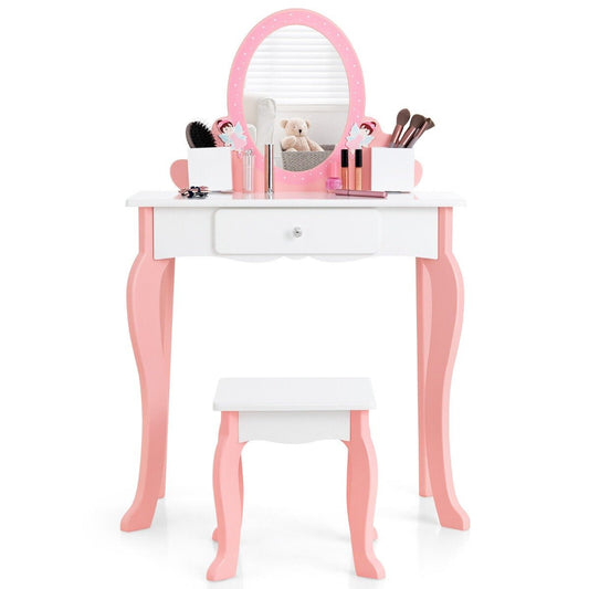 Elegant White Vanity Table with Stool for Kids