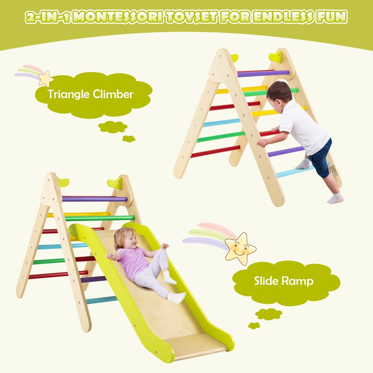 Wooden Climbing Triangle and Slide - Engage Kids in Playful Exploration