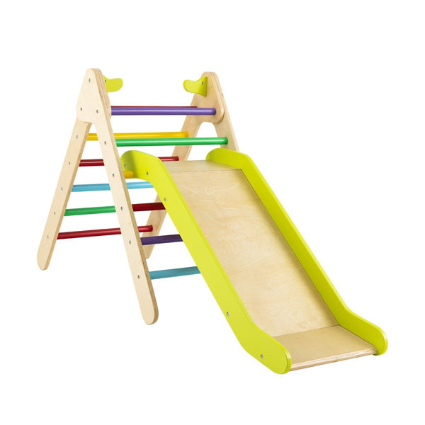 2-in-1 Wooden Climbing Triangle with Slide - Active Play for Kids