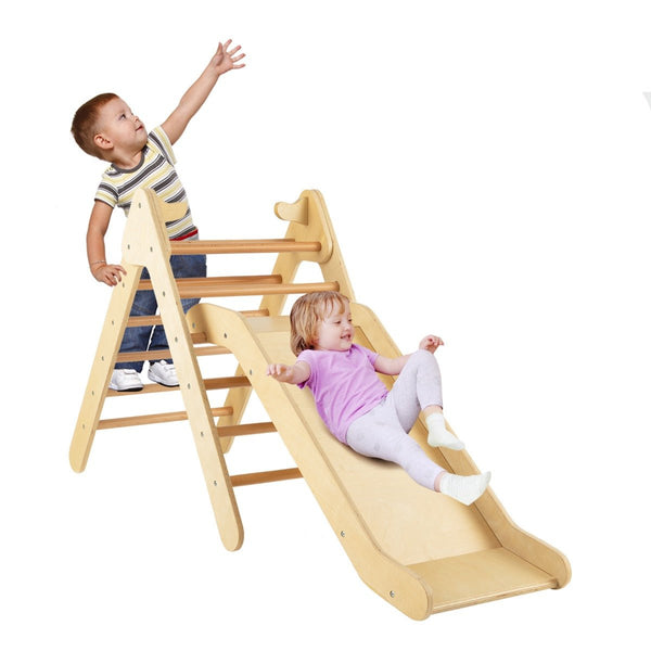 Shop the 2-in-1 Wooden Climbing Triangle Set with Slide