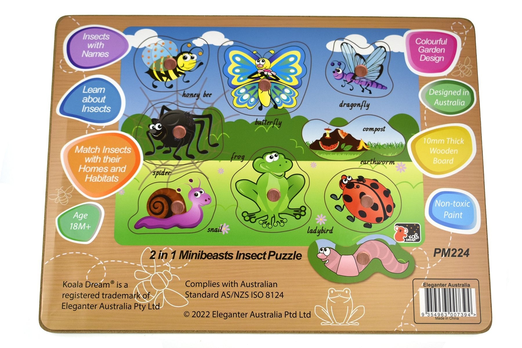 Quality Learning Made Fun: 2-In-1 Minibeasts Insect Peg Puzzle