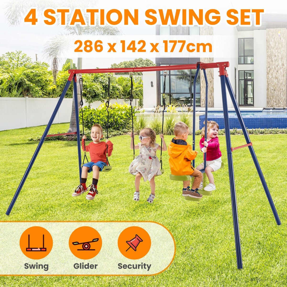 2-in-1 Swing Set: Adjustable Height for Active Outdoor Play