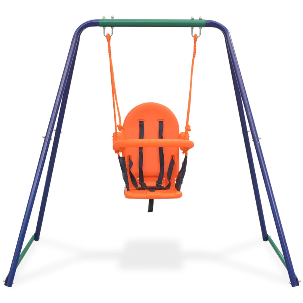 2-in-1 outdoor swing set in vibrant orange color for toddlers and childrens backyard fun