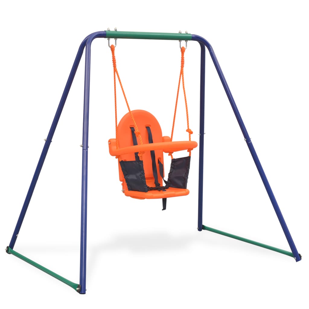 Orange 2-in-1 Outdoor Swing Set for toddlers and children, ideal for backyard playtime.