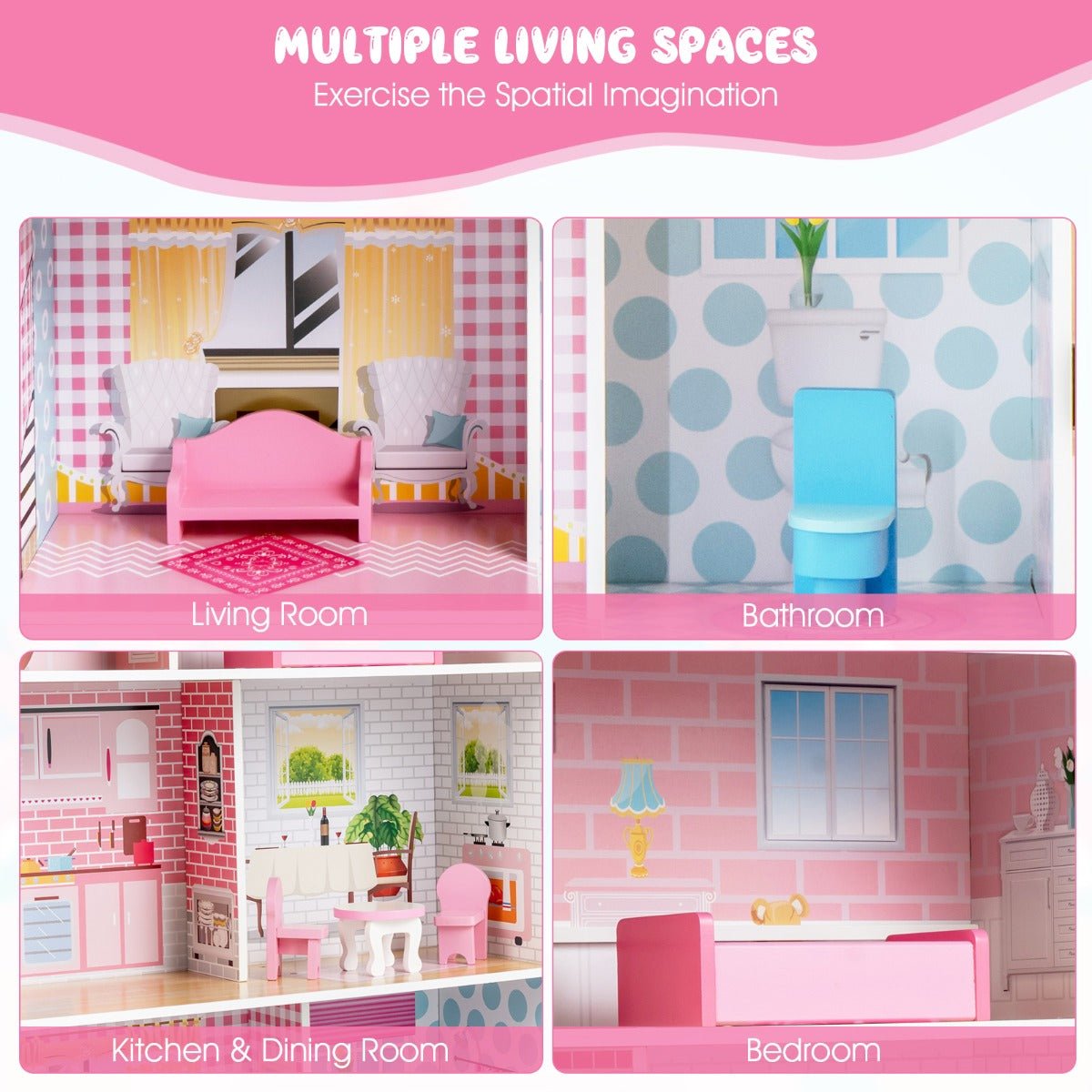 Doll House and Kitchen Adventure: 2 in 1 Wooden Set with Accessories