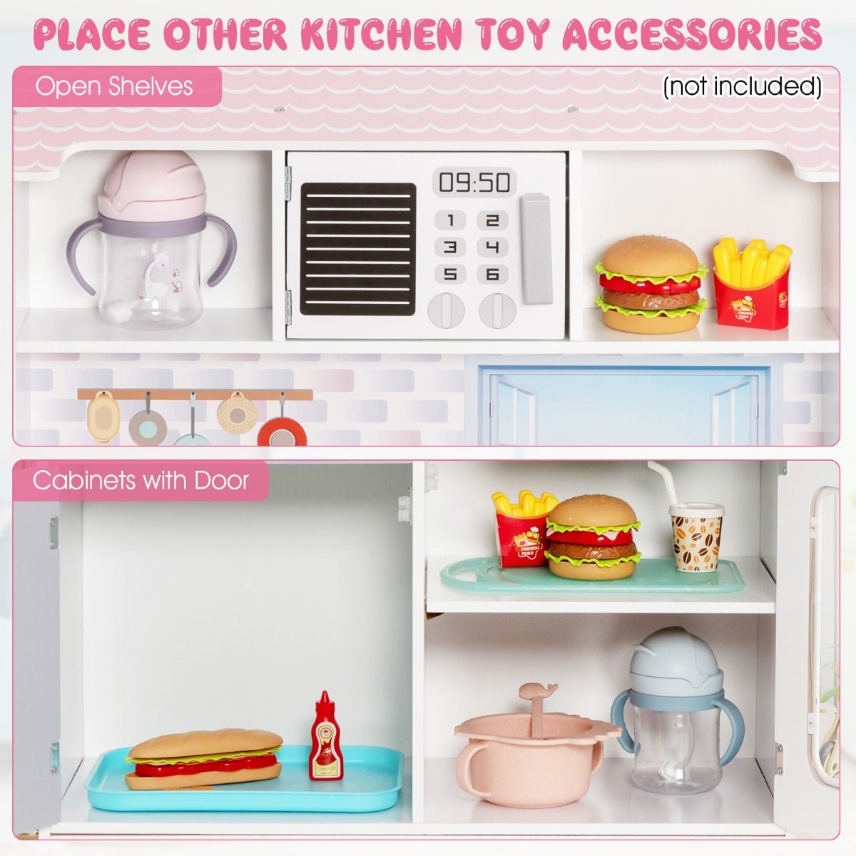 Versatile Playset: 2 in 1 Wooden Doll House and Play Kitchen with Accessories