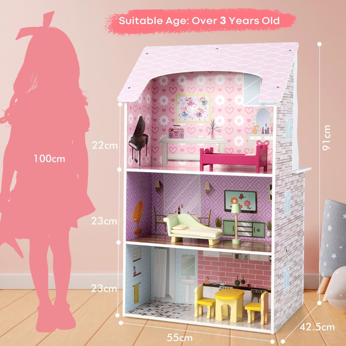 Open Wooden Dollhouse Mesurments