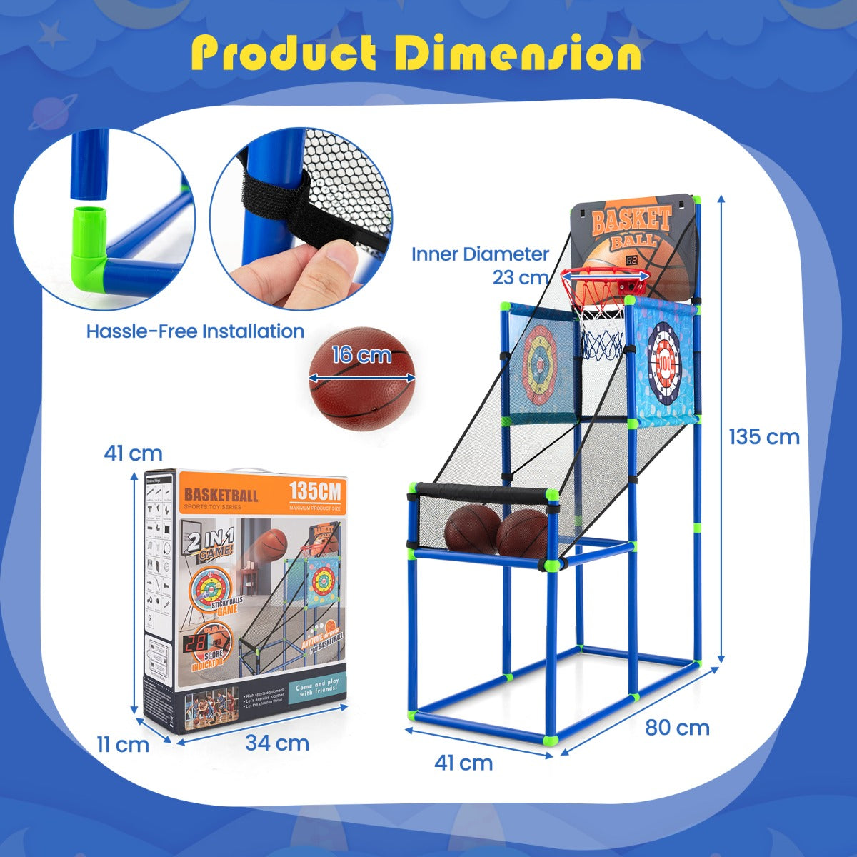 Kids 2-in-1 Basketball Arcade Game with Scoreboard for interactive indoor play at home