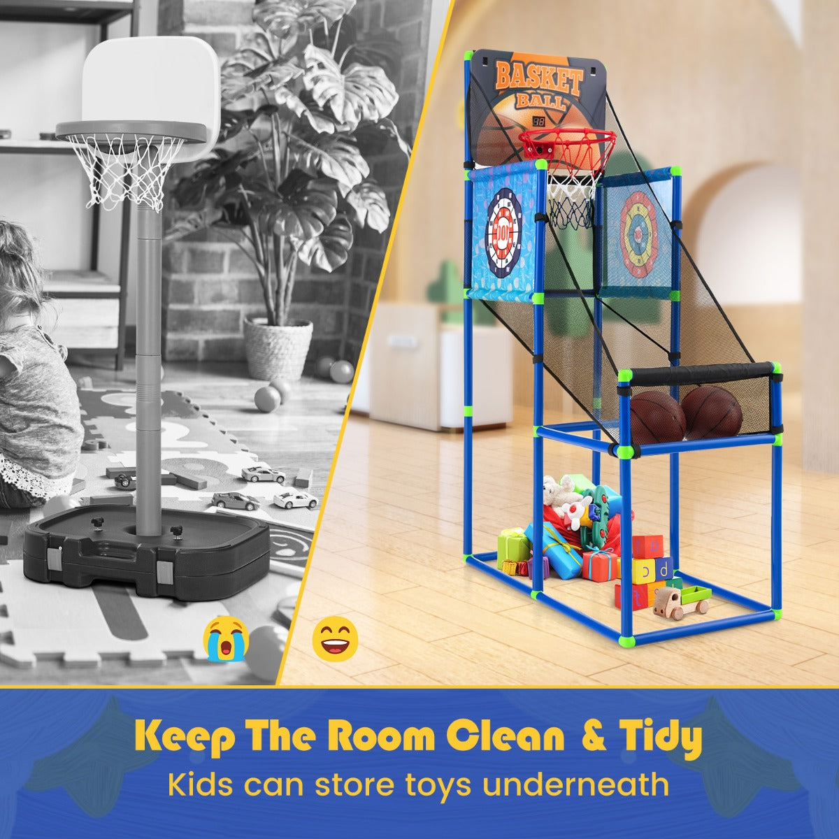 Kids 2-in-1 Basketball Arcade Game with Scoreboard for interactive indoor fun