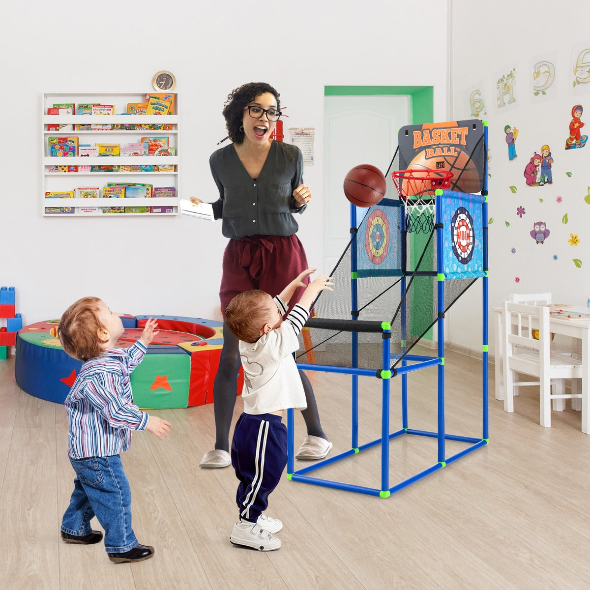 Kids 2-in-1 Basketball Arcade Game with Scoreboard for interactive play and family fun at home.