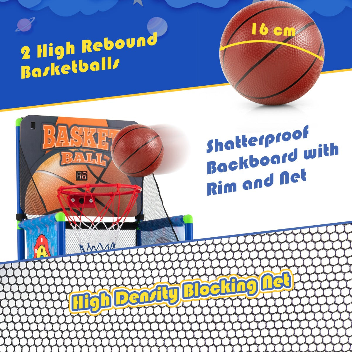 Kids Basketball Arcade Game with Scoreboard for indoor fun, combines shooting and scoring excitement.