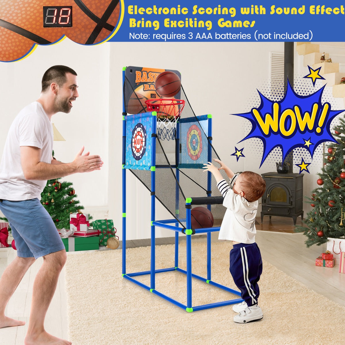 Kids Basketball Arcade Game with Scoreboard for interactive indoor play at home.