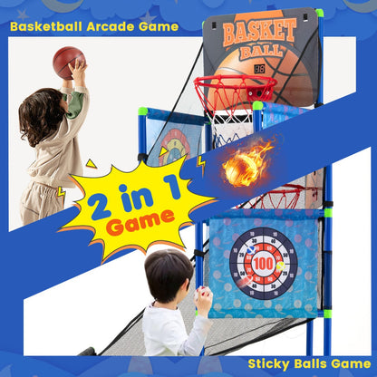 Kids 2-in-1 basketball arcade game with electronic scoreboard for endless indoor fun