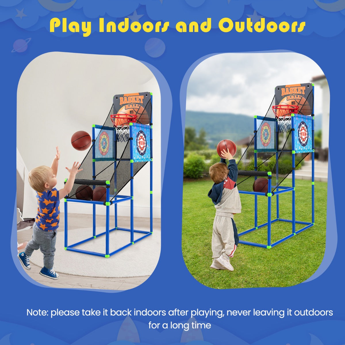 Interactive 2-in-1 Kids Basketball Arcade Game with Scoreboard for fun indoor play