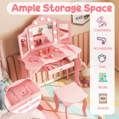 Kids vanity set with LED lights in playful pink - perfect for imaginative playtime.