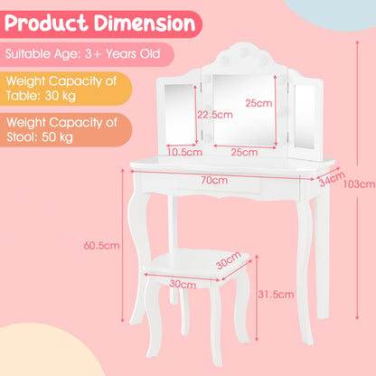 Kids 2-in-1 Vanity Table Set with LED Lights and Storage for imaginative play and organization