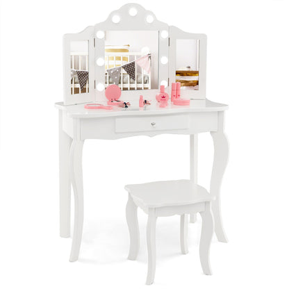 Kids Vanity Table Set with LED Lights and Storage for imaginative play and storage.