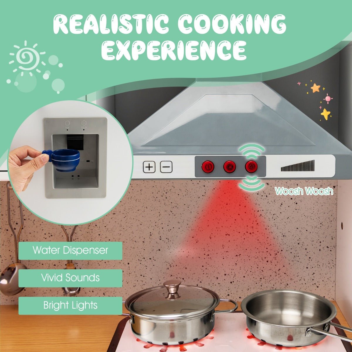 Nurturing Imagination: 2-Piece Kids Kitchen Playset with 7 Cooking Accessories Kids