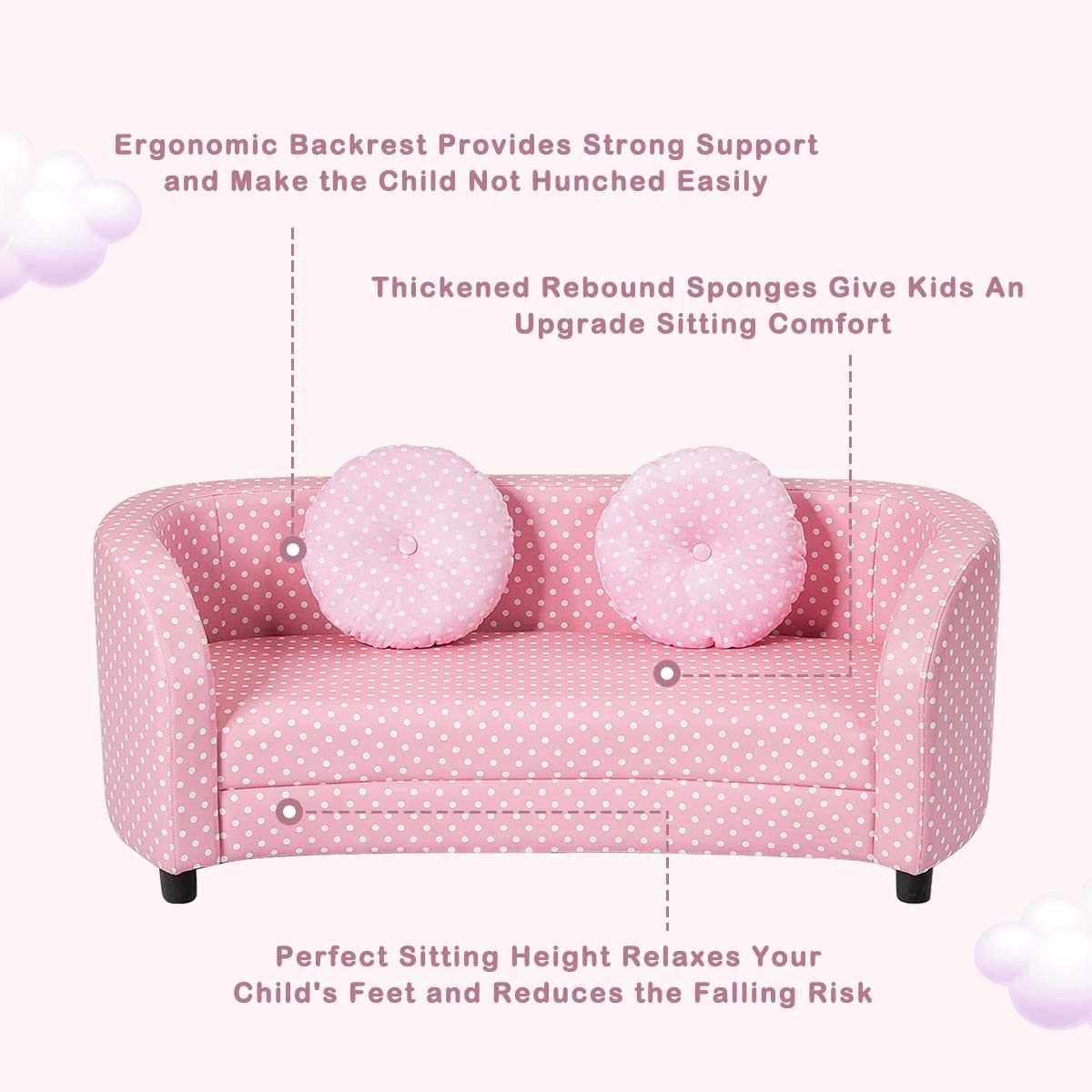 Girls' 2-Seat Sofa Chair with Cloth Pillows - Comfortable Seating Solution