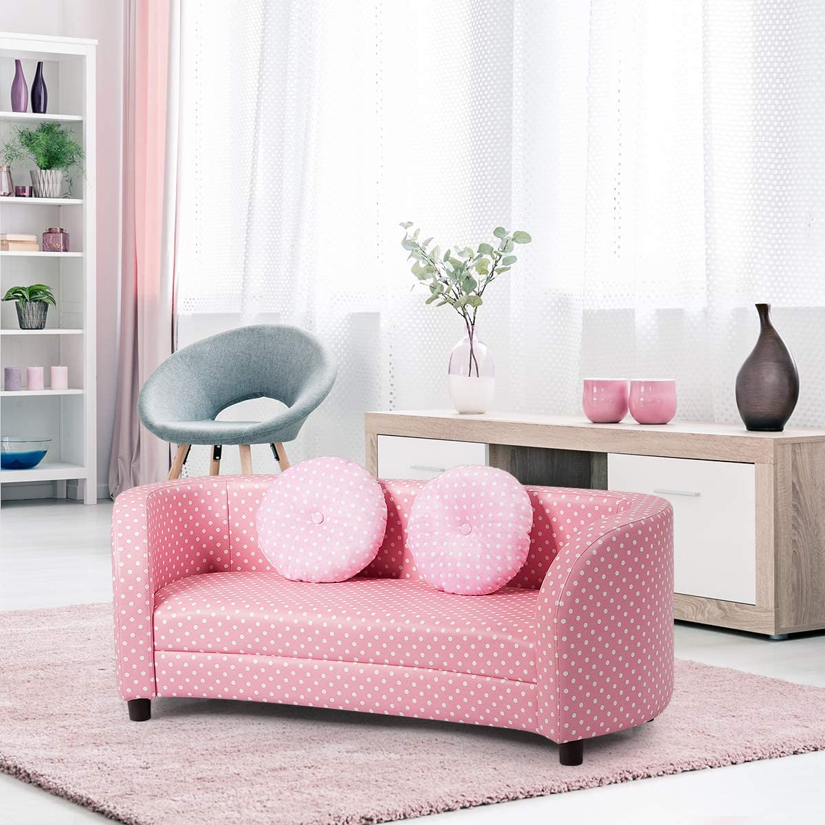 Girls' 2-Seater Sofa Chair - Cozy Seating with Cloth Pillows