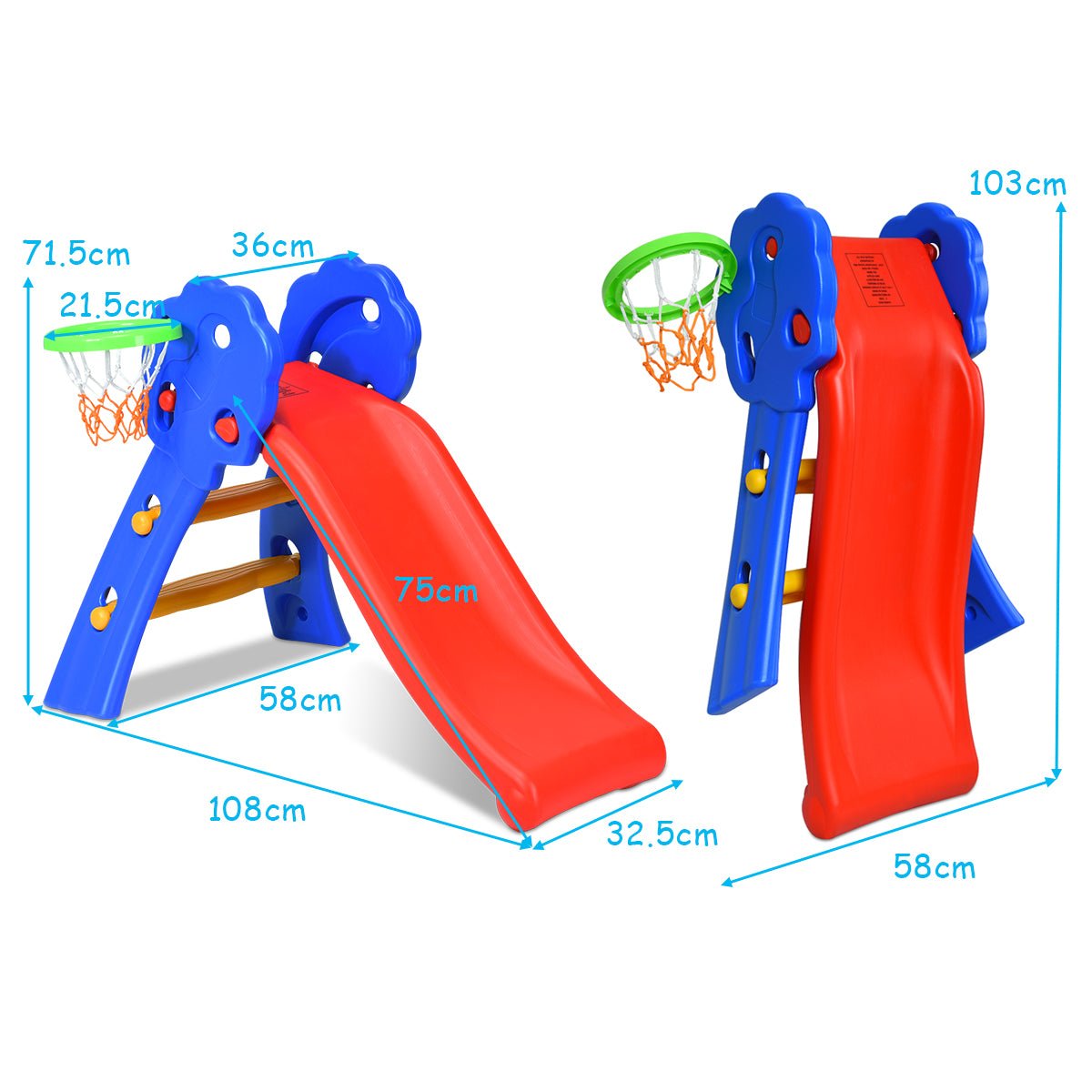 Buy the 2-Step Folding Slide with Basketball Hoop at Kids Mega Mart