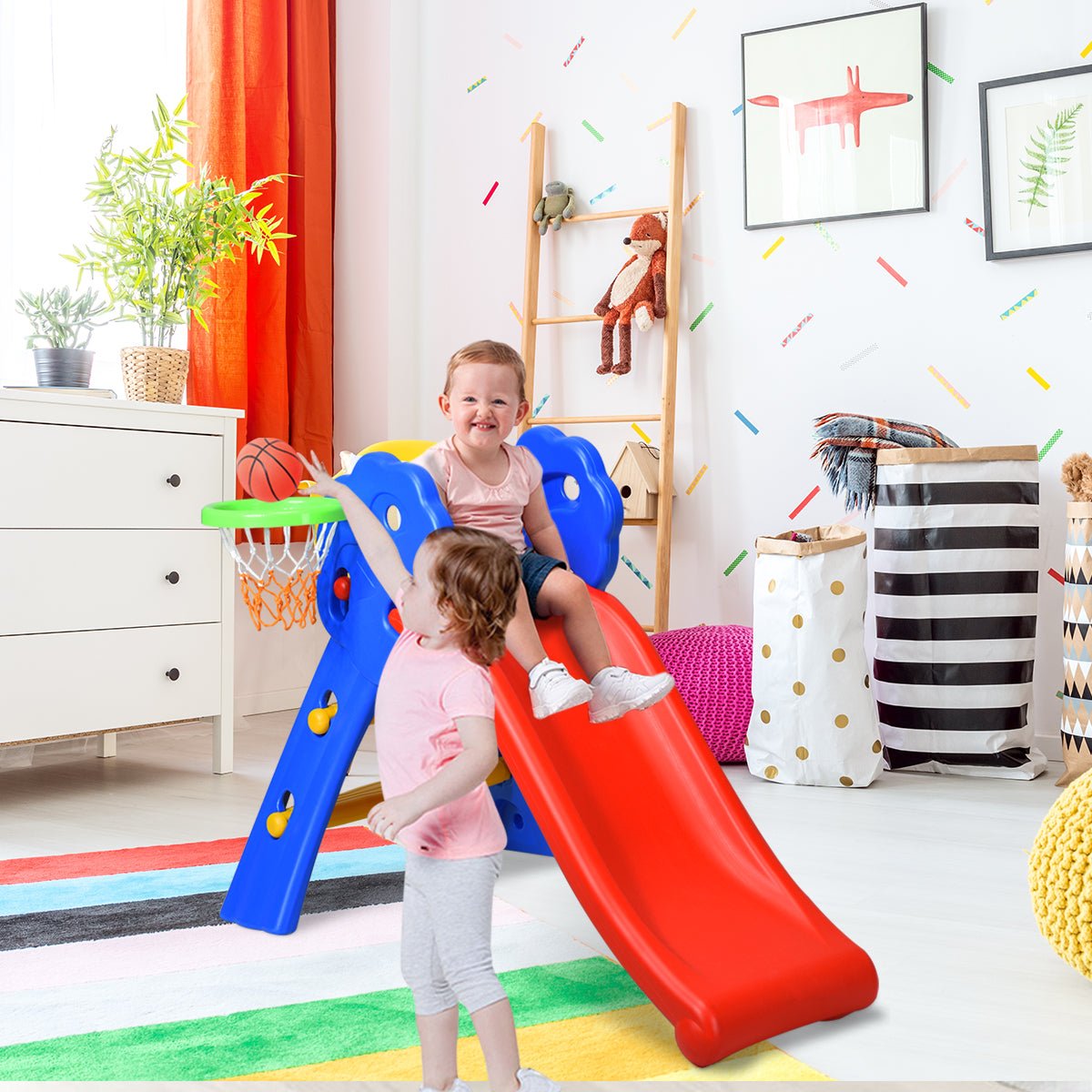 Get Active with the Kids Folding Slide and Basketball Hoop