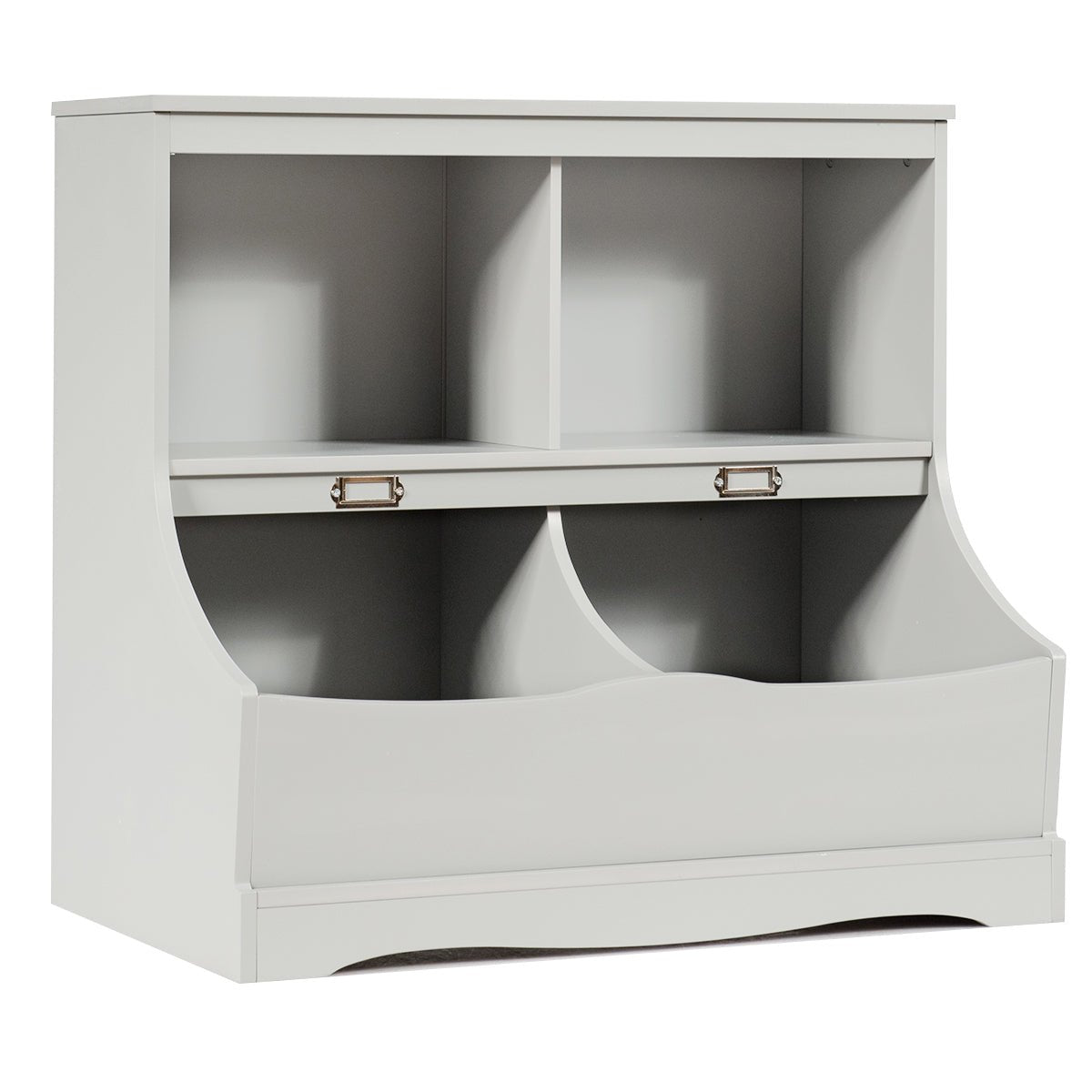 Grey 2-Tier Toy Shelf - Stylish Storage Solution for Kid's Room