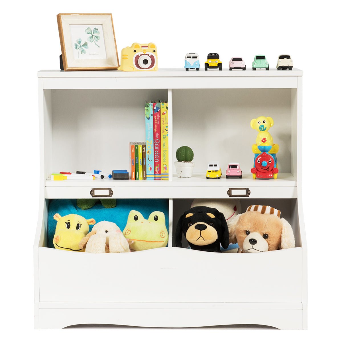Kid's Room Storage Solution - 2 Tier Toy Shelf with Elegant Lacquered Surface