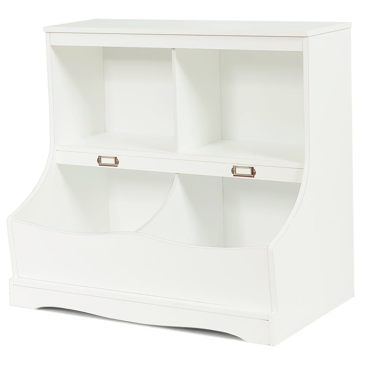Enhance Kid's Room Organization - 2 Tier White Toy Shelf with Lacquer