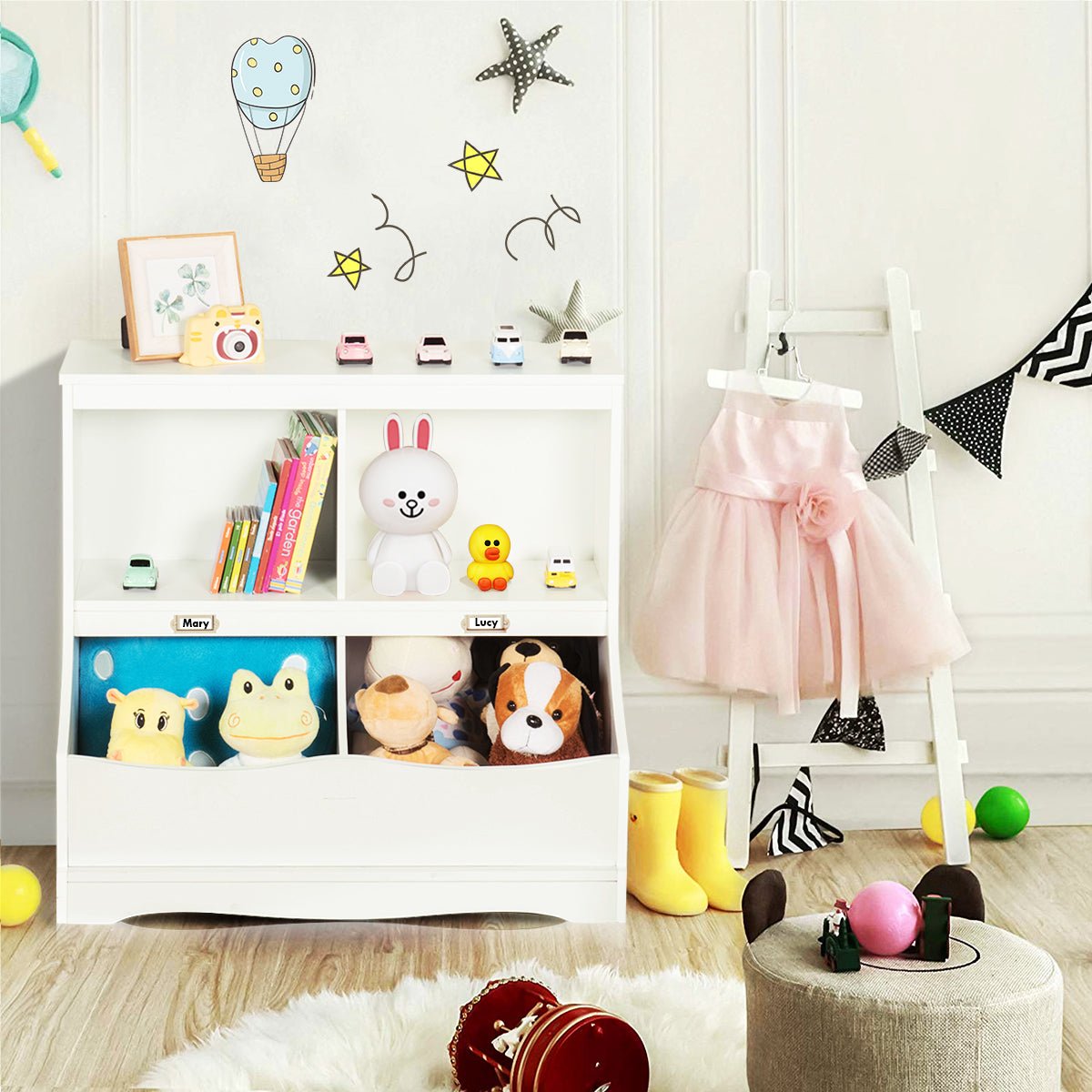 12 Tier White Toy Shelf - Lacquered Surface for Kid's Room Organization
