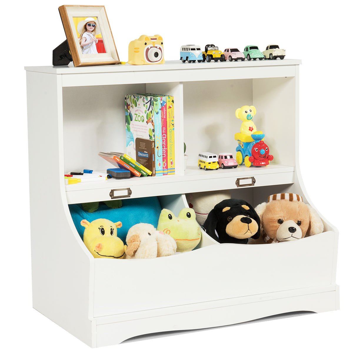 Stylish 2-Tier Toy Shelf - Lacquered Surface for Kid's Room Organization