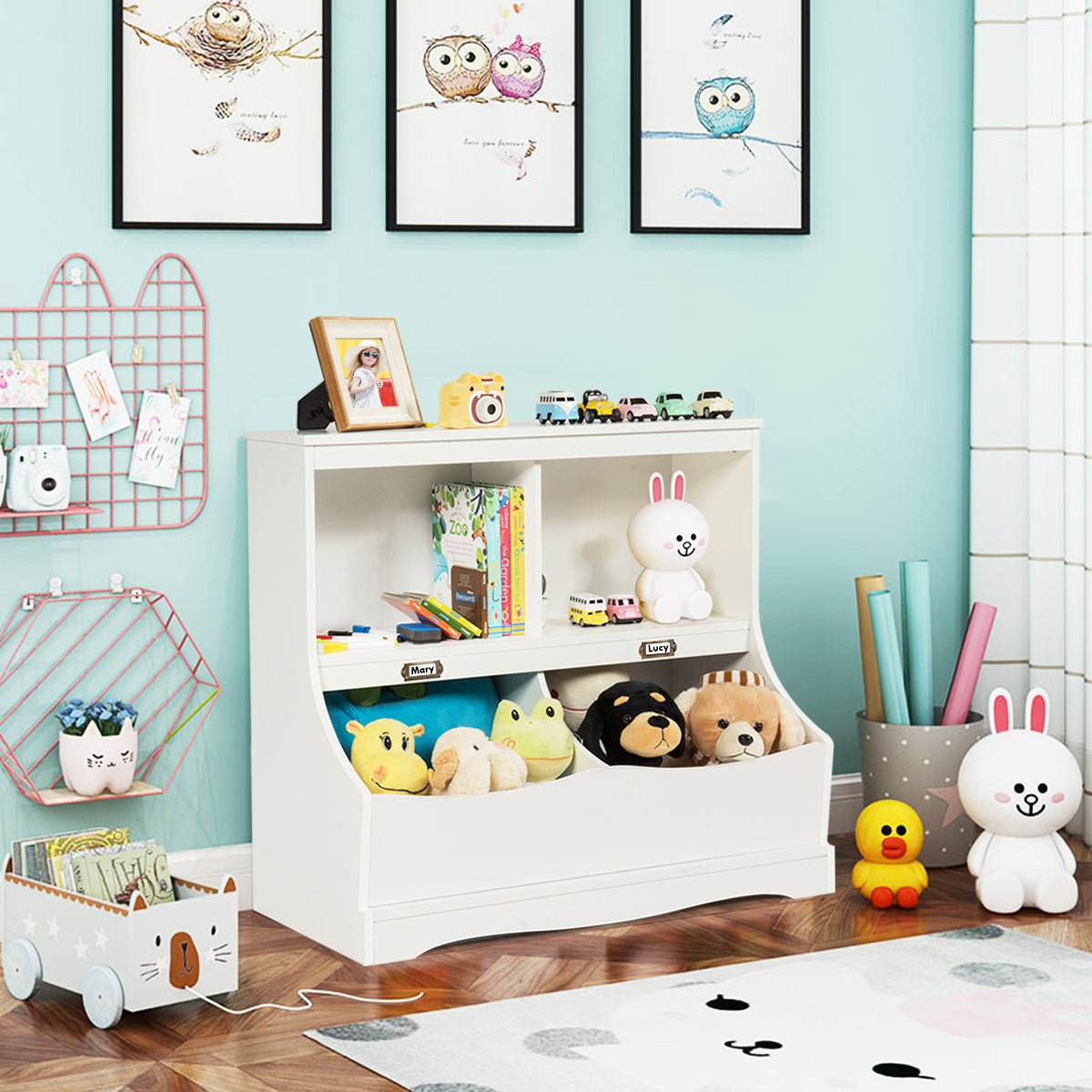 White Toy Shelf with 2 Tiers - Neatly Store Toys in Kid's Room
