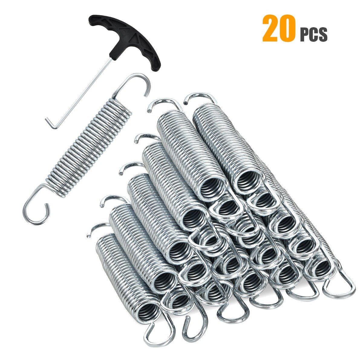 Trampoline Spring Replacement: 20 Pack Heavy Duty Springs with T-Hook Pull Tool
