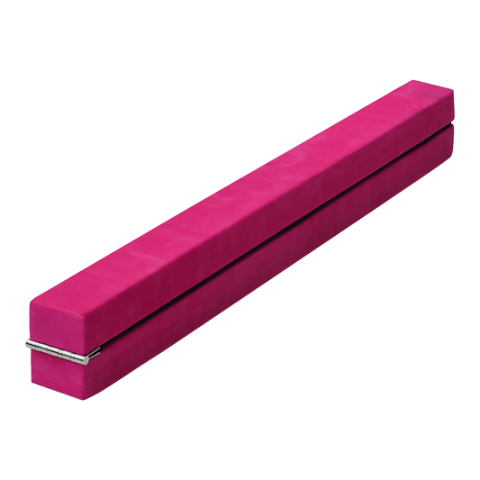 Pink 2.2m Folding Balance Beam for Kids Gymnastics, Synthetic Suede, ideal for home practice.