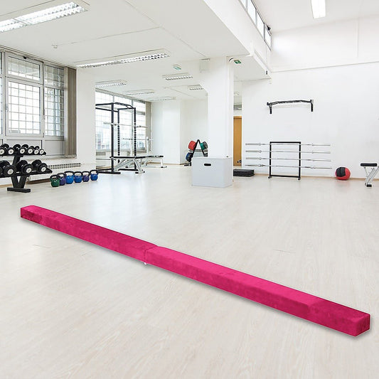 Pink 2.2m folding balance beam with synthetic suede, ideal for childrens home gymnastics.