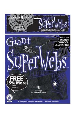 Stretchy 4M black spider webbing set with spiders for spooky kids decor.