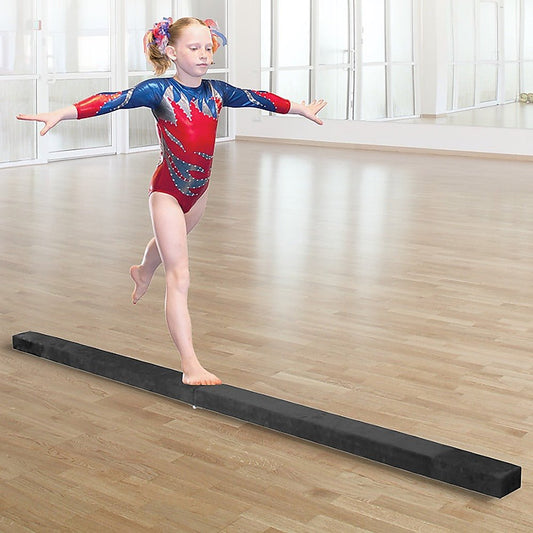 Foldable 8FT Gymnastics Balance Beam in Black Synthetic Suede for Kids Home Practice