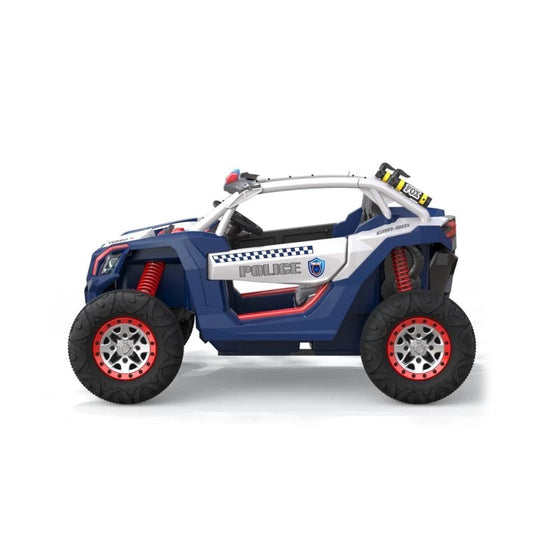 24V Police Beach Buggy Kids Ride On Toy Blue - Two Seater for thrilling outdoor adventures.