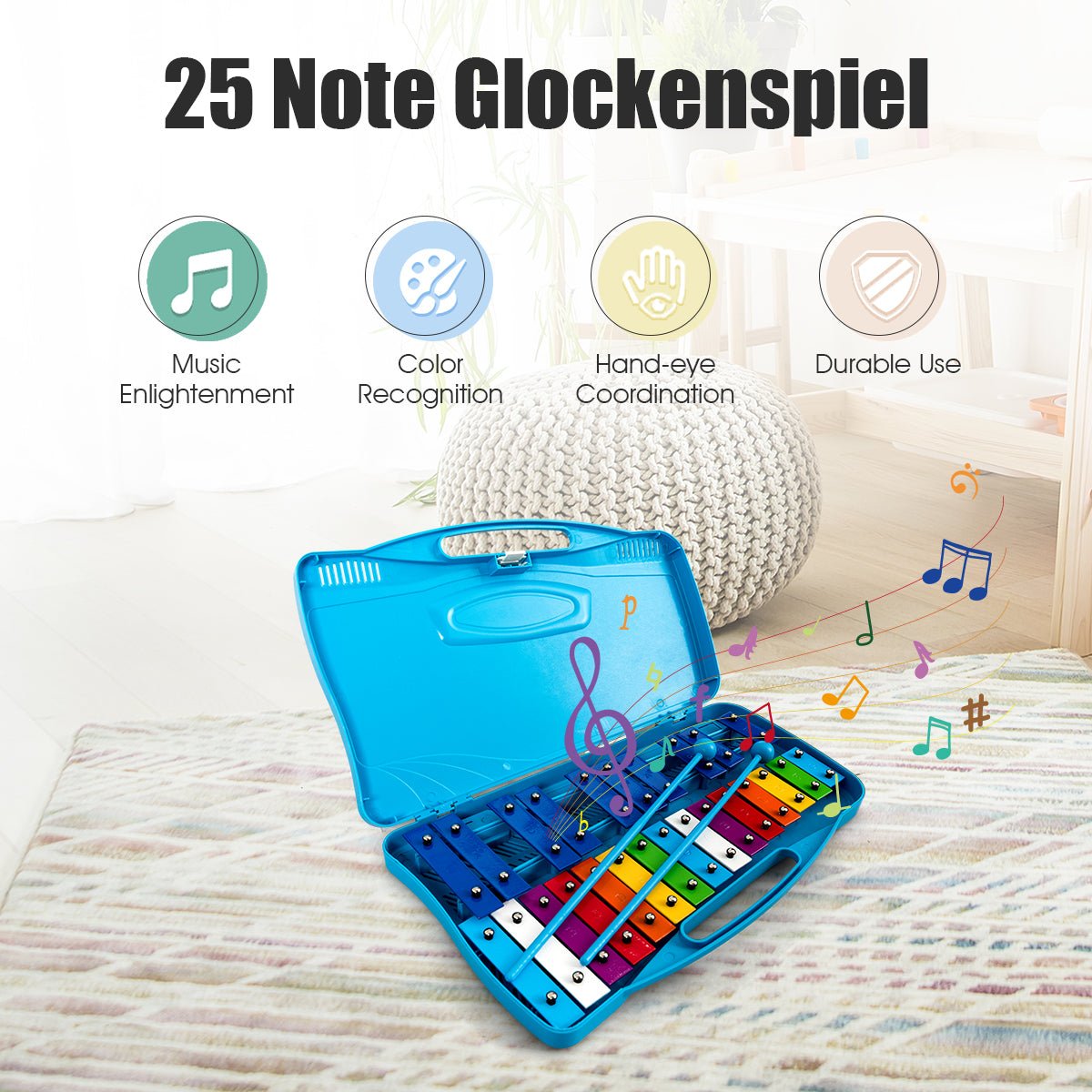 Vibrant Musical Experience: 25 Note Xylophone with Suitcase for Kids Blue