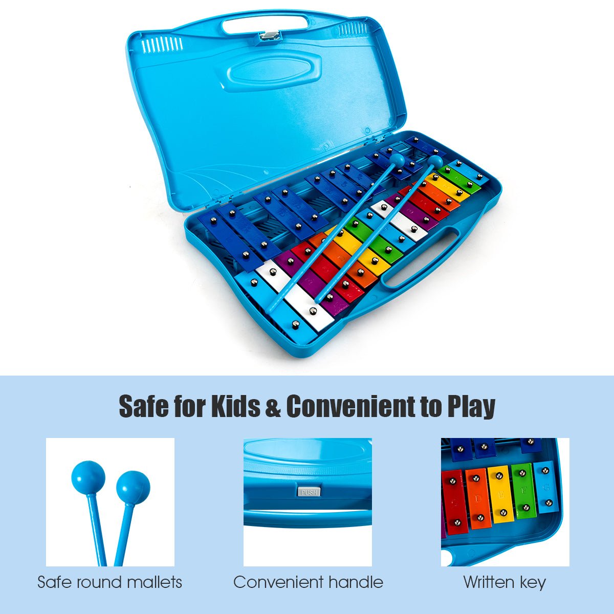 Musical Playtime: 25 Note Xylophone with Suitcase for Kids Blue