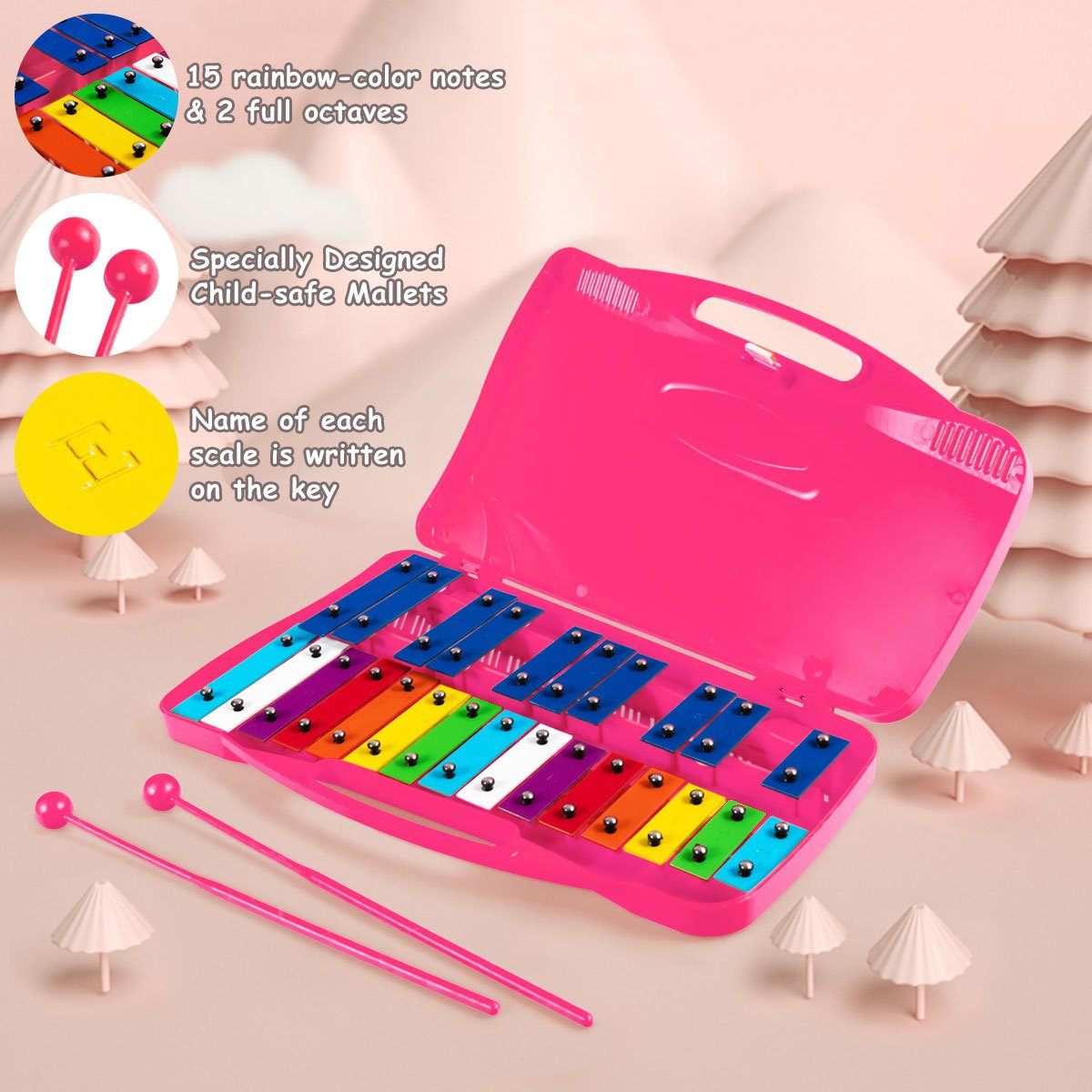 Enchanted Sounds: 25 Note Xylophone with Suitcase for Kids Pink