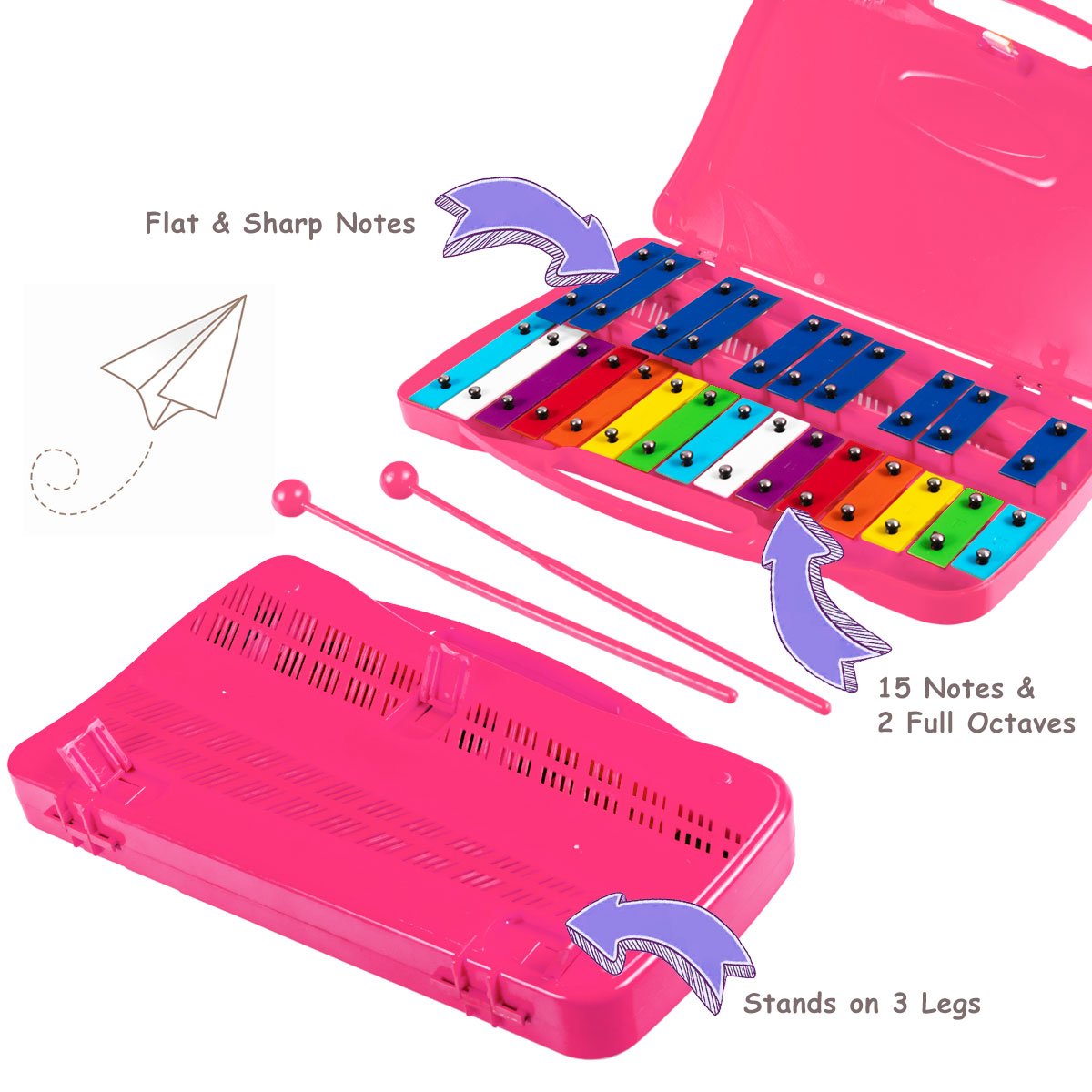 Captivating Xylophone: 25 Note Xylophone with Suitcase for Kids Pink