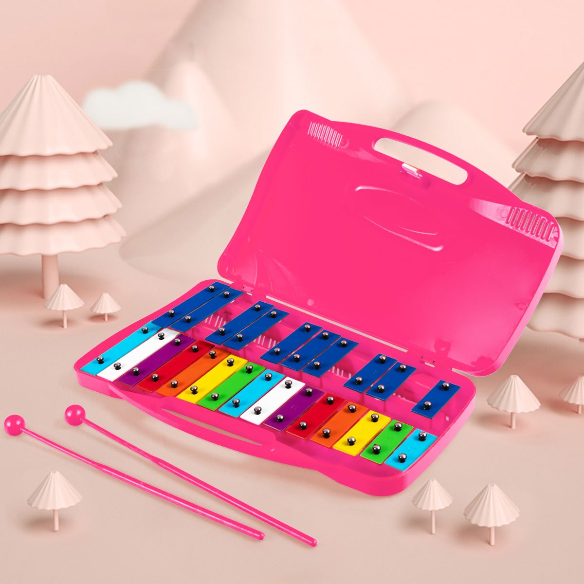Melodic Wonders: 25 Note Xylophone with Suitcase for Kids Pink