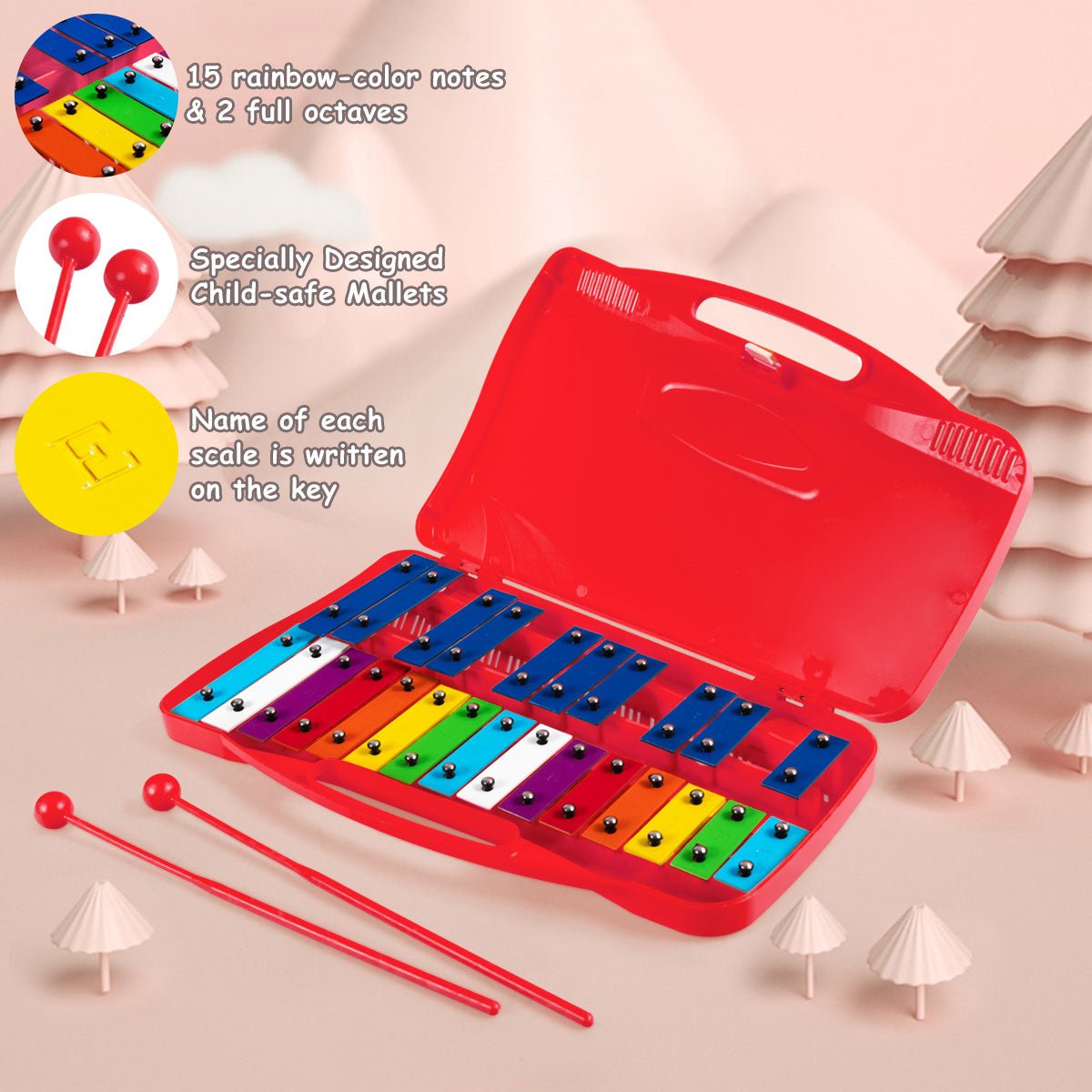 Melodic Journey: 25 Note Xylophone with Suitcase for Kids Red