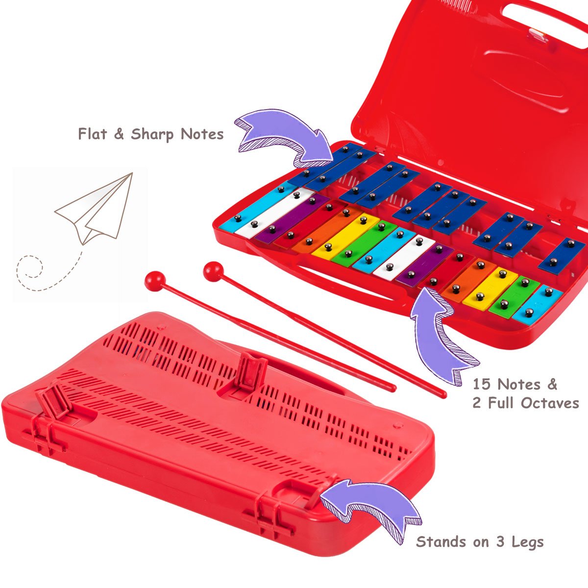 Enchanted Echoes: 25 Note Xylophone with Suitcase for Kids Red