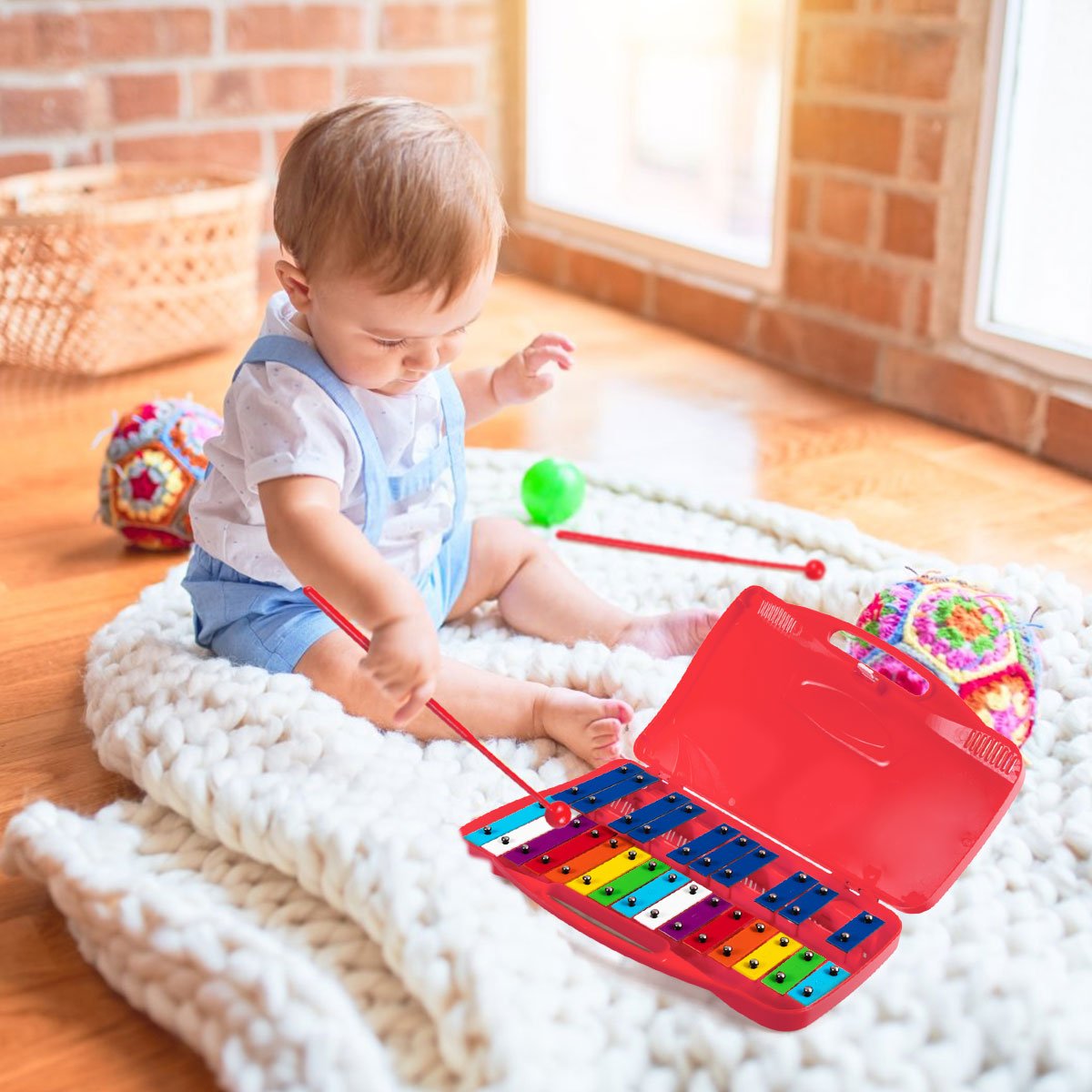 Radiant Melodies: 25 Note Xylophone with Suitcase for Kids Red