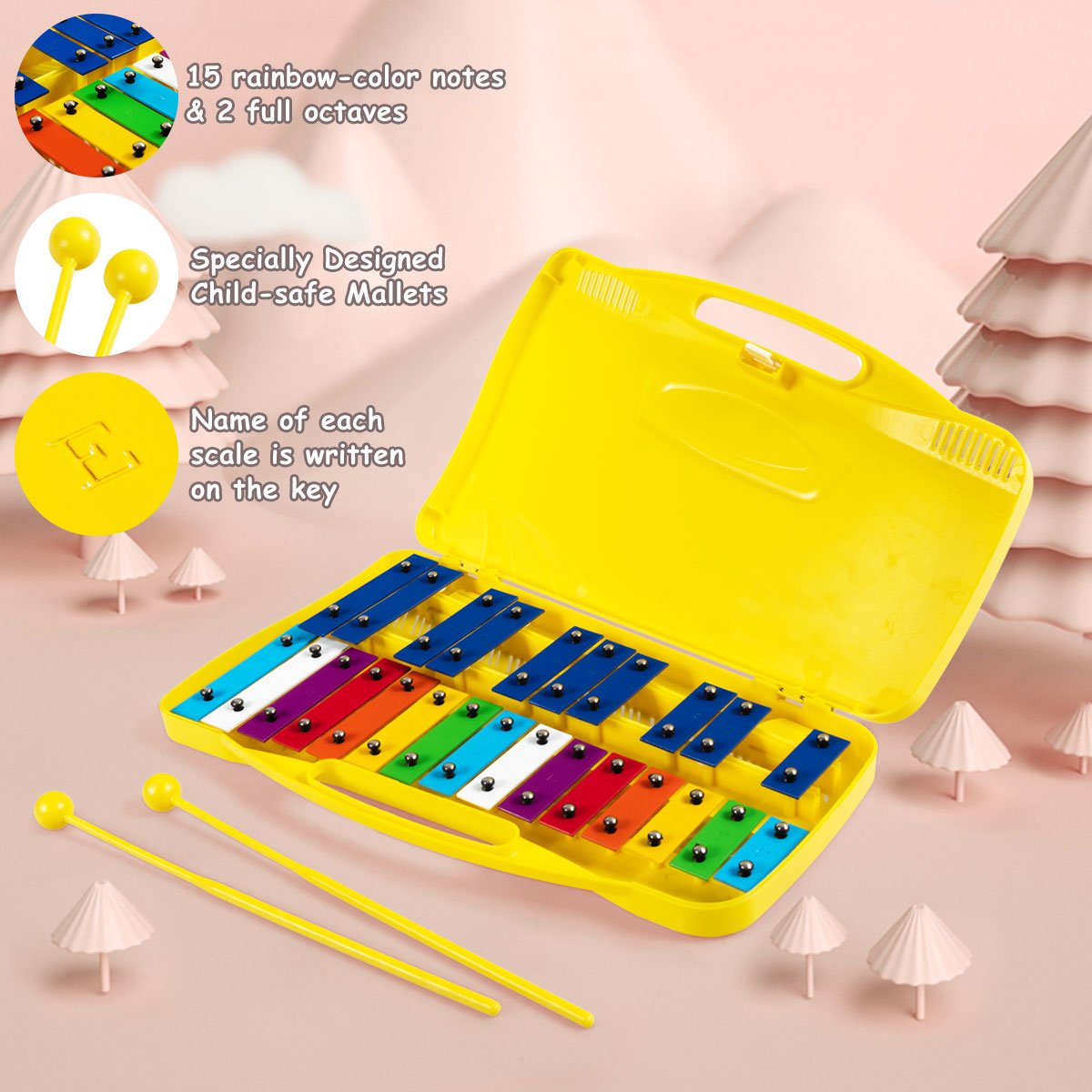Joyful Rhythms: 25 Note Xylophone with Suitcase for Kids Yellow