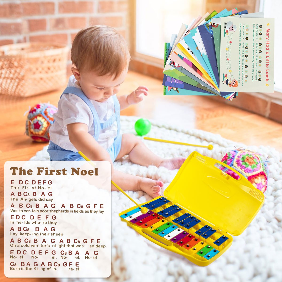 Enchanted Echoes: 25 Note Xylophone with Suitcase for Kids Yellow
